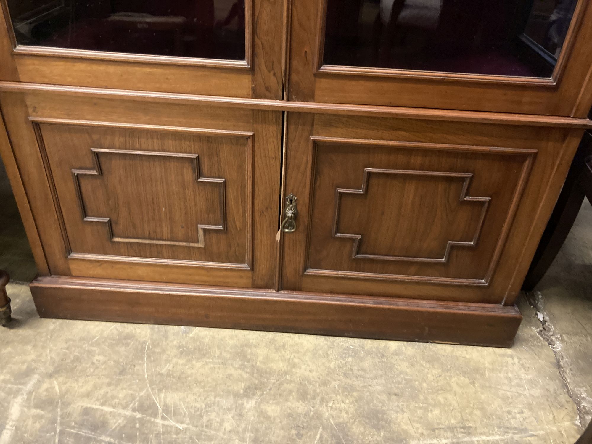 A Victorian mahogany glazed display cabinet, width 115cm, depth 46cm, height 182cm